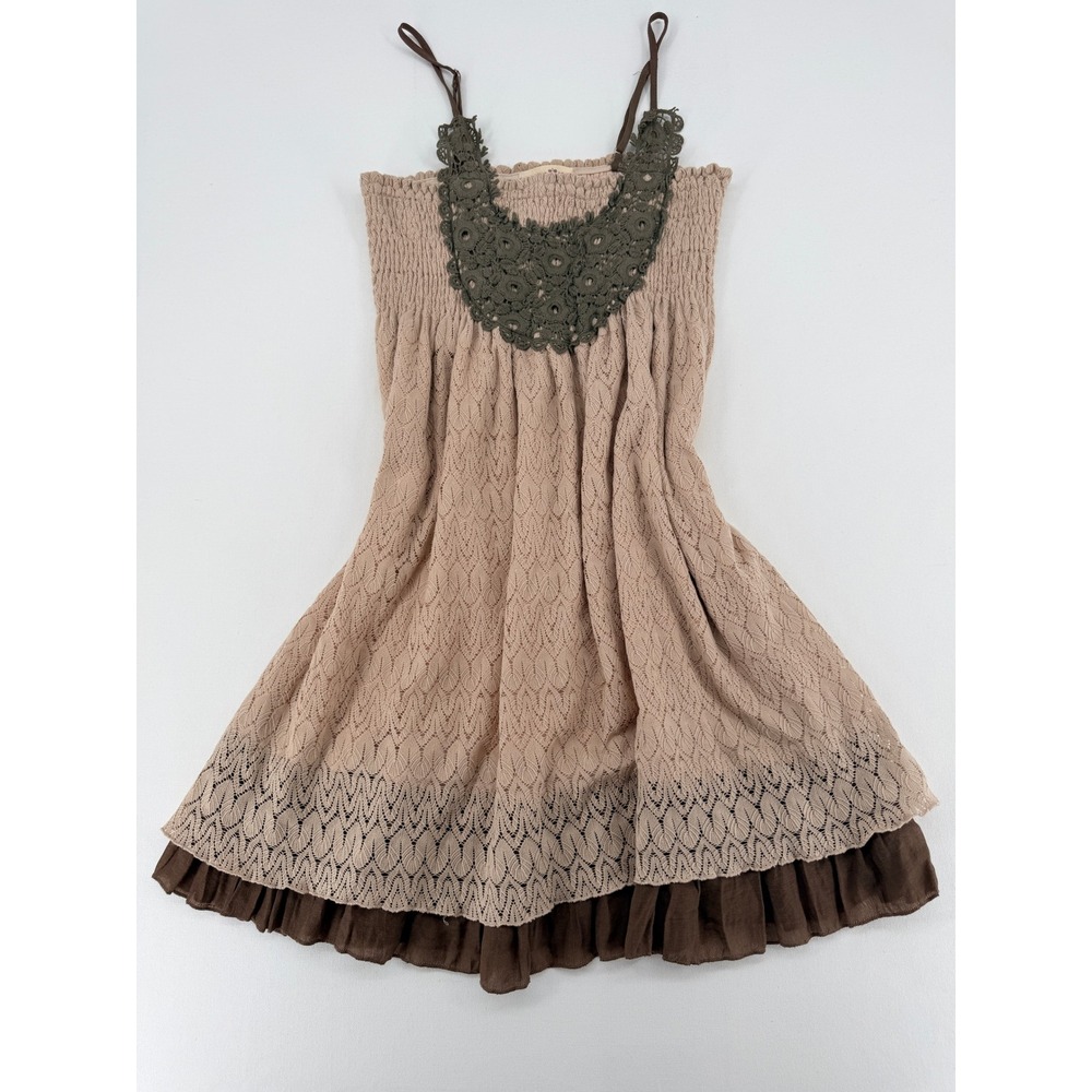 Altar'd State Lace Boho Mini Dress‎ Crochet Bib Ruffle Hem M NWT